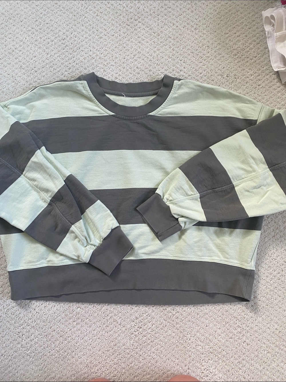 Lululemon Perfectly Oversized Striped Crewneck Sweatshirt in Mint and Charcoal